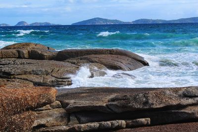 Scenic view of sea- white sand beach at wilson's prom