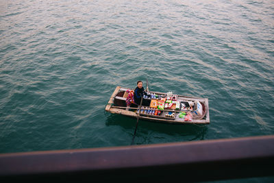 High angle view of ship in sea