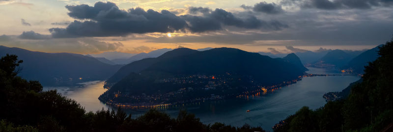 Scenic view of mountains against sky during sunset