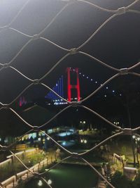 Aerial view of bridge at night