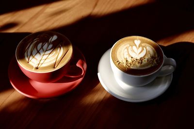 Close-up of cappuccino on table