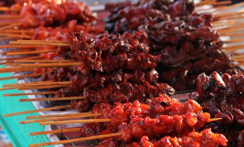 Close-up of vegetables on barbecue grill