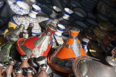 High angle view of various for sale at market stall