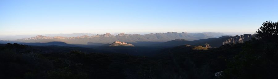 Scenic view of mountains against clear sky