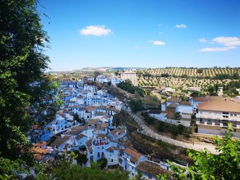 High angle view of townscape against sky