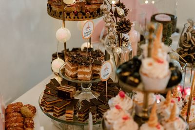 Close-up of cupcakes on table at store