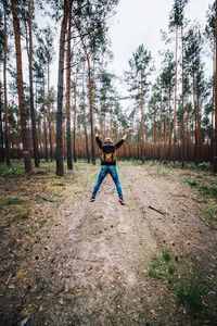 Rear view of man standing in forest