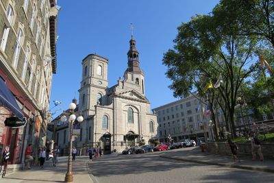 City against blue sky