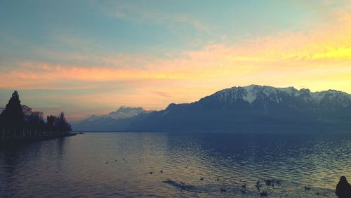 Scenic view of mountains at sunset