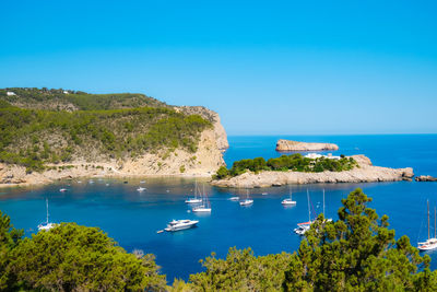 Scenic view of sea against clear blue sky