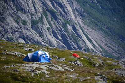 View of tent on mountain