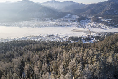 Aerial view of snowcapped mountains