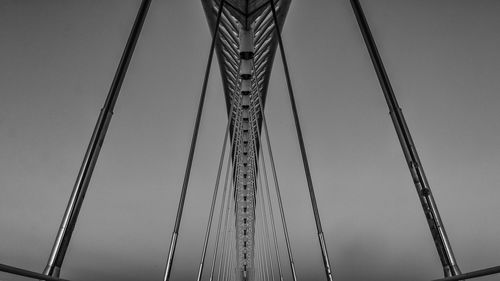 Low angle view of suspension bridge against clear sky