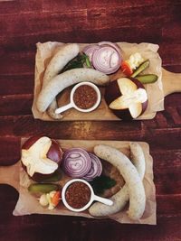 High angle view of breakfast on table