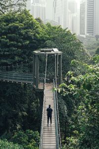 High angle view of people walking on building