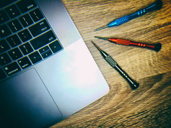 High angle view of computer keyboard on table