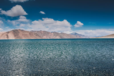 Scenic view of lake against cloudy sky