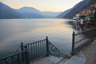 High angle view of lake against mountains