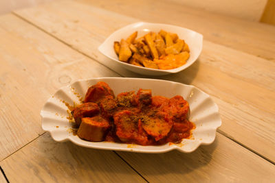 High angle view of serving food in plate