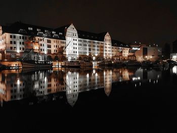 Reflection of illuminated buildings in water at night