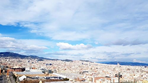 High angle view of townscape against sky, barcelona 