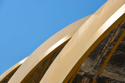 Low angle view of building against clear blue sky