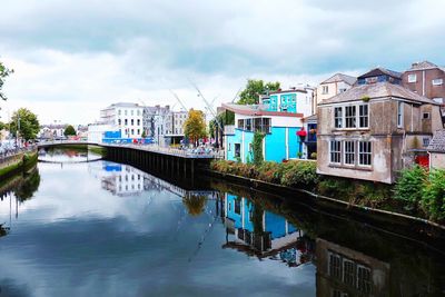 Reflection of houses in water