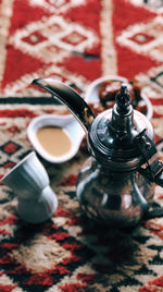 High angle view of black tea on table