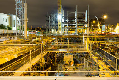 Construction site against sky at dusk