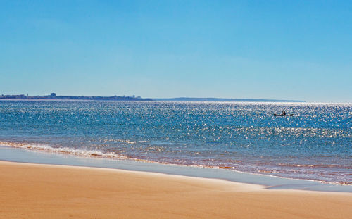 Scenic view of sea against clear blue sky