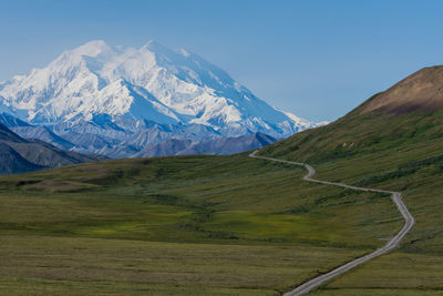 Scenic view of snowcapped mountains against sky