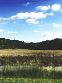 Scenic view of field against cloudy sky