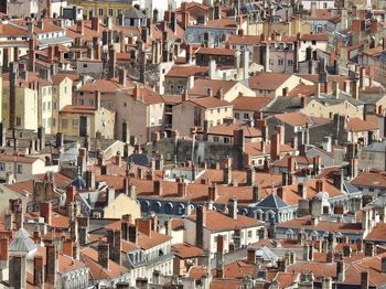 High angle view of buildings in city