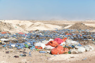 Stack of garbage against the sky