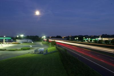 Light trails on road at night