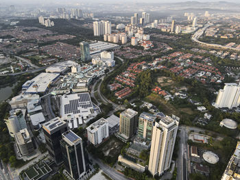 Aerial view of a commercial and residential areas in the morning. editorial