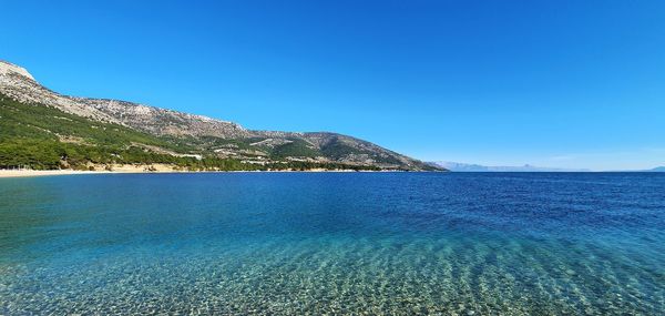 Scenic view of sea against clear blue sky