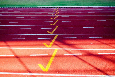 High angle view of red umbrella