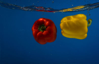 Close-up of bell peppers in water
