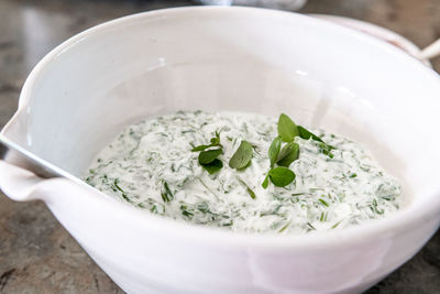 Close-up of rice in bowl on table