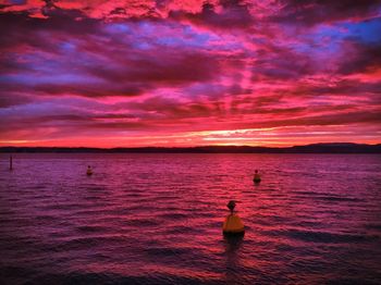 Scenic view of lake against cloudy sky