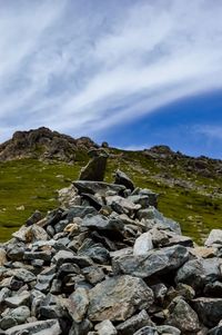 Rocks on mountain against sky