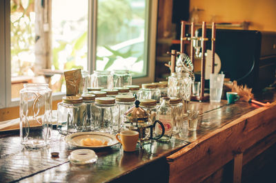 Close-up of bottles on table