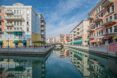 Venice like qanat quartier at the pearl in doha, qatar, middle east.