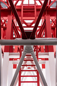 Pylon, red and white painted steel tower. the fragments showing the details of construction