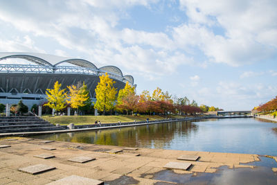 Bridge over river against sky