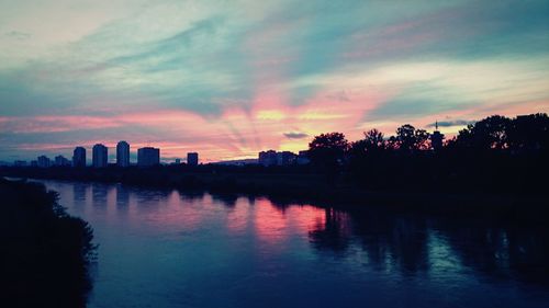 Scenic view of river at sunset