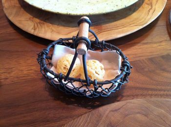 High angle view of bread on table