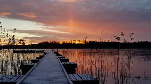 Scenic view of lake against sky during sunset