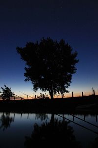 Silhouette trees against clear sky at sunset